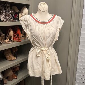 BCBGMaxAzria Cream Tunic with Coral and Gray Trim
